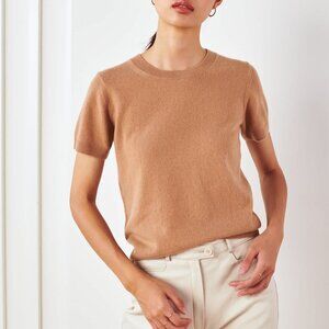 Quince Mongolian Cashmere Tee in Camel size S Classic Neutral Minimalist